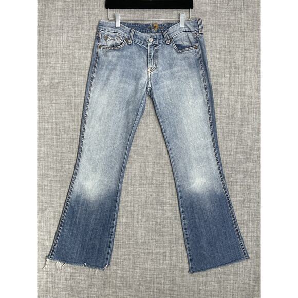 7 Seven For All Mankind Jeans Womens 30 Blue Pink Stitching A Pocket Flare Y2K - Picture 3 of 12